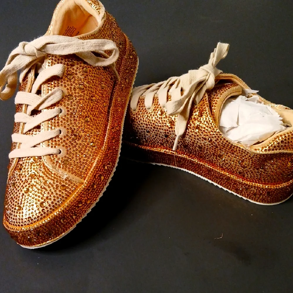 Gold Sequin Women's Sneakers - Picture 1 of 3